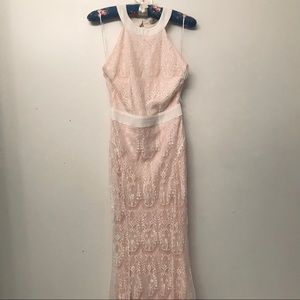 Light Blush Pink Halter Mermaid Gown
